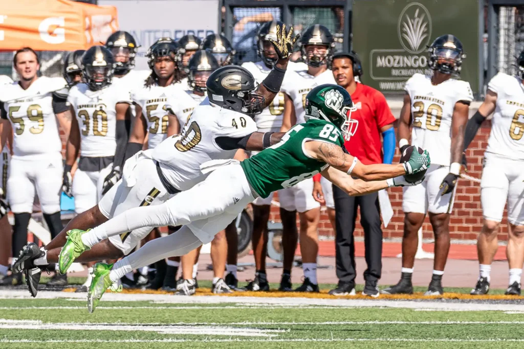 Bearcat football wide receiver Luke Mathews catches a 40-yard pass.